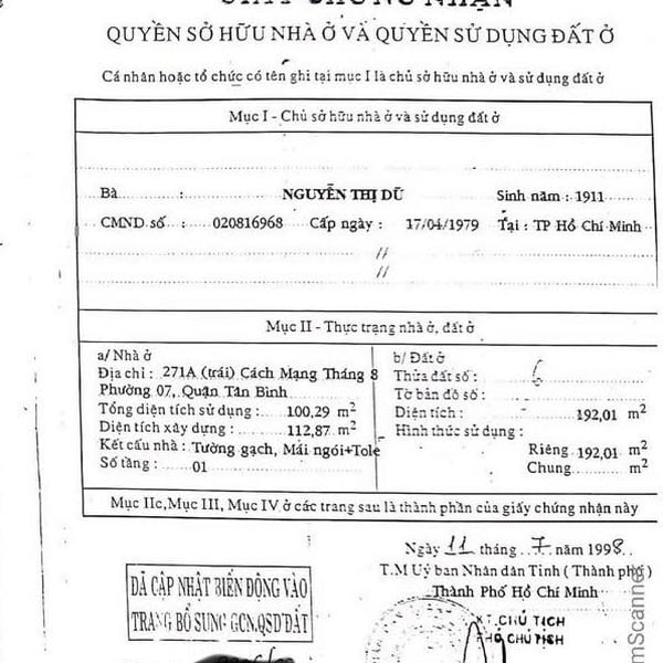 Bán nhà 1051 - 1053 Cách Mạng Tháng 8, P. Tân Sơn Nhất, Quận Tân Bình