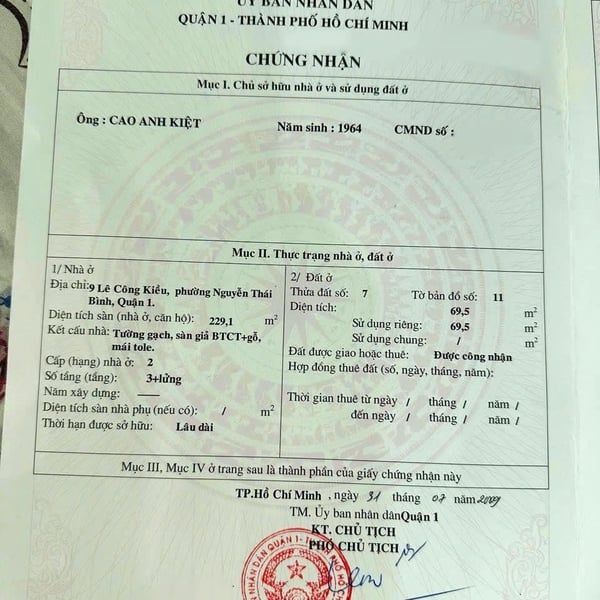 Bán nhà 9 Lê Công Kiều, Phường Bến Thành, Quận 1