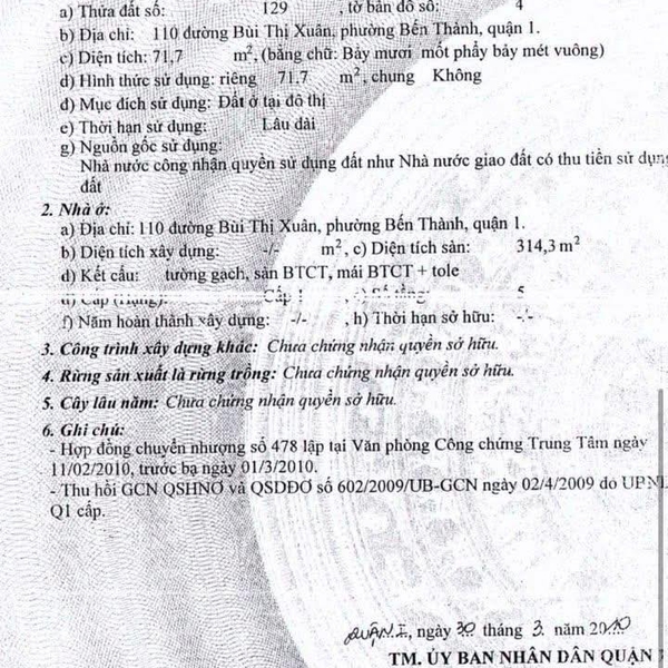 Bán nhà 110 Bùi Thị Xuân, P. Bến Thành, Quận 1