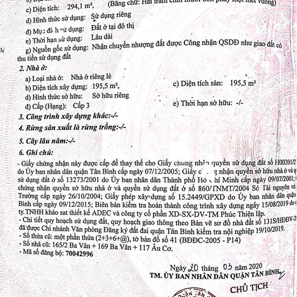 Bán nhà 167 - 169 Ba Vân, Phường Tân Bình, TP.HCM