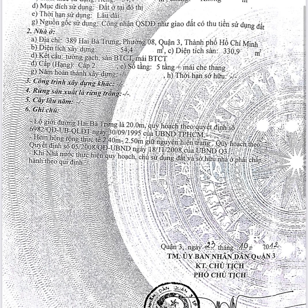 Bán nhà 389 Hai Bà Trưng, P. Xuân Hoà, Quận 3