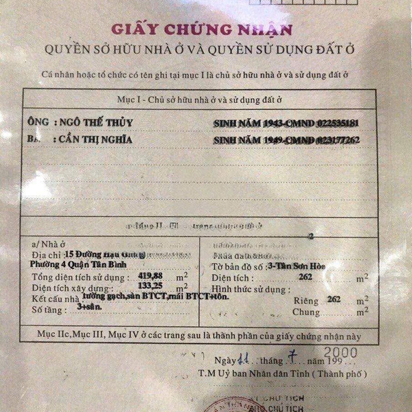 Bán nhà 15 Hậu Giang, P. Tân Sơn Nhất, Quận Tân Bình