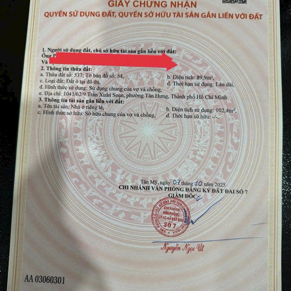 Bán đất xây CHDV 1041/62/9 - 9A Trần Xuân Soạn, P. Tân Hưng, Quận 7