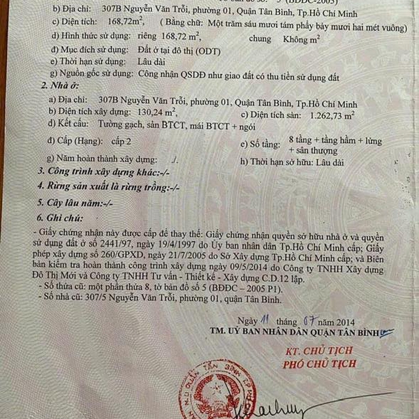 Bán toà nhà 307B Nguyễn Văn Trỗi, P. Tân Sơn Hoà, Quận Tân Bình