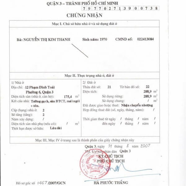 Bán toà nhà 12 Phạm Đình Toái, Phường Võ Thị Sáu, Quận 3