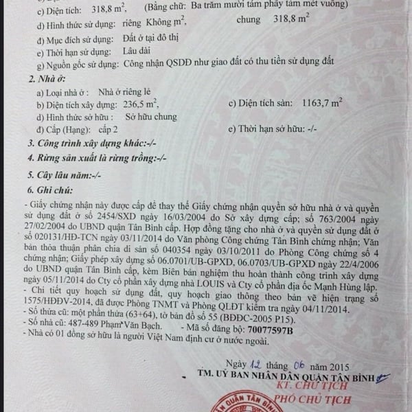 Bán toà nhà 485 - 487 Phạm Văn Bạch, P. Tân Bình, Quận Tân Bình