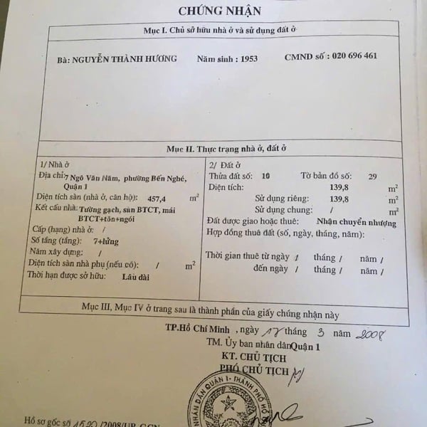 Bán toà nhà căn hộ dịch vụ Quận 1, số 7 Ngô Văn Năm, P. Sài Gòn 