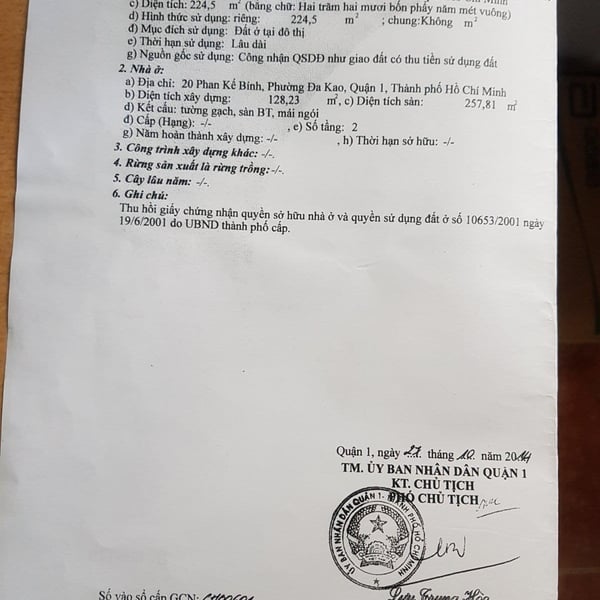 Bán biệt thự 20 Phan Kế Bính, P. Tân Định, Quận 1