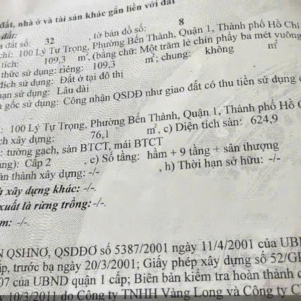 Bán khách sạn 100 Lý Tự Trọng, P. Bến Thành, Quận 1