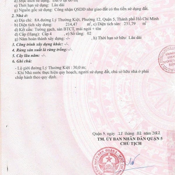 Bán nhà 8A Lý Thường Kiệt, Phường Chợ Lớn, Quận 5