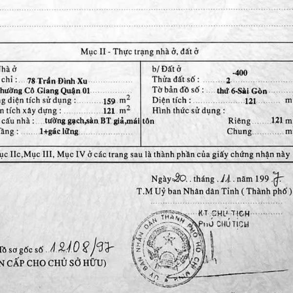 Bán nhà 78 - 80 Trần Đình Xu, Phường Cô Giang, Quận 1