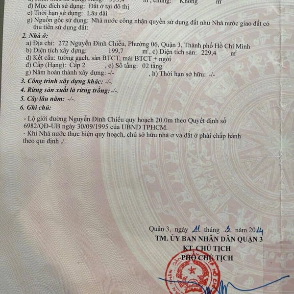 Bán nhà 272 đường Nguyễn Đình Chiểu, Phường Võ Thị Sáu, Quận 3