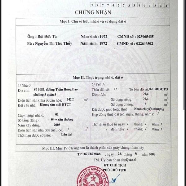Bán nhà 1081 - 1083 Trần Hưng Đạo, Phường An Đông, Quận 5