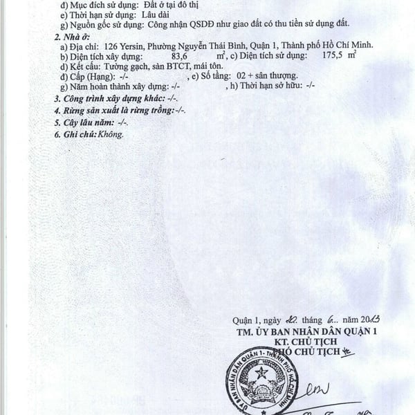Bán nhà 126 - 128 Yersin, Phường Bến Thành, Quận 1