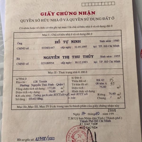 Bán nhà 126 - 128 Yersin, Phường Bến Thành, Quận 1