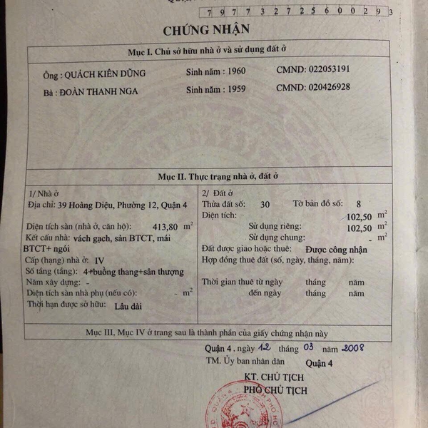 Bán toà nhà 39 - 41 Hoàng Diệu, P. Xóm Chiếu, Quận 4