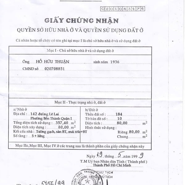 Bán nhà 140 - 142 Lê Lai, Phường Bến Thành, Quận 1