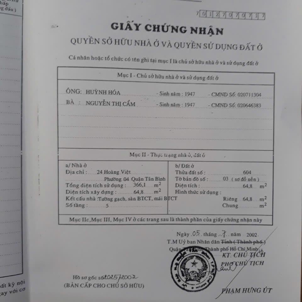 Bán nhà 24 Hoàng Việt, P. Tân Sơn Nhất, Quận Tân Bình
