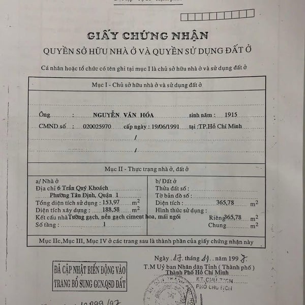 Bán đất 6 Trần Quý Khoách, Phường Tân Định, Quận 1