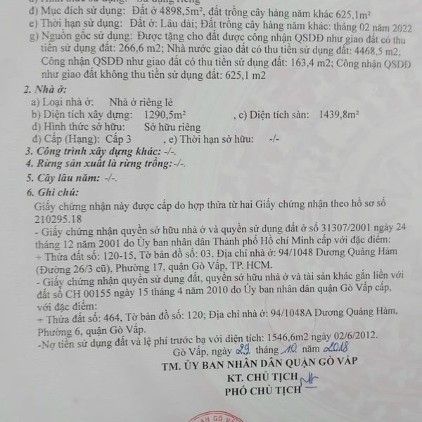 Bán nhà 476 Dương Quảng Hàm, Phường An Nhơn, Quận Gò Vấp