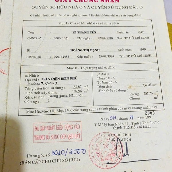 Bán nhà 204A Điện Biên Phủ, P. Xuân Hoà, Quận 3