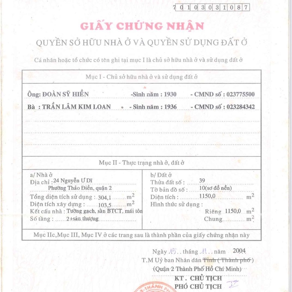 Bán nhà 24 Nguyễn Ư Dĩ, Phường Thảo Điền, Quận 2