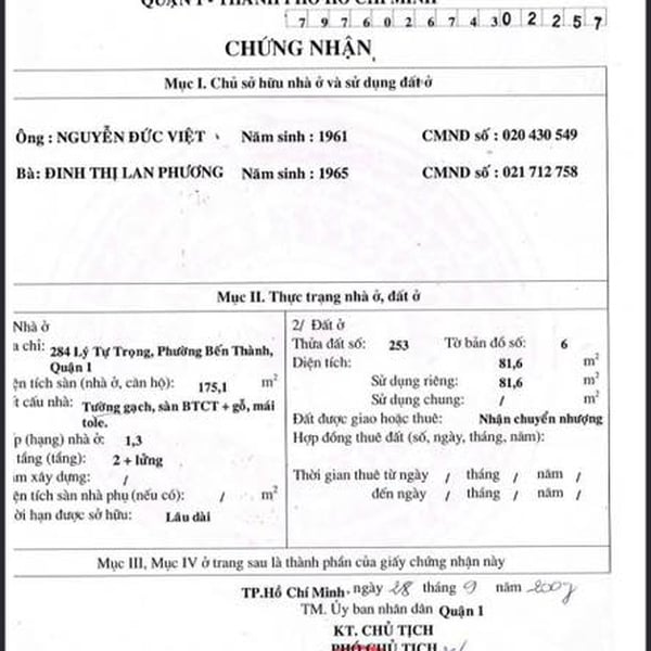 Bán nhà mặt tiền 284 - 286 - 288 Lý Tự Trọng, P. Bến Thành, Quận 1