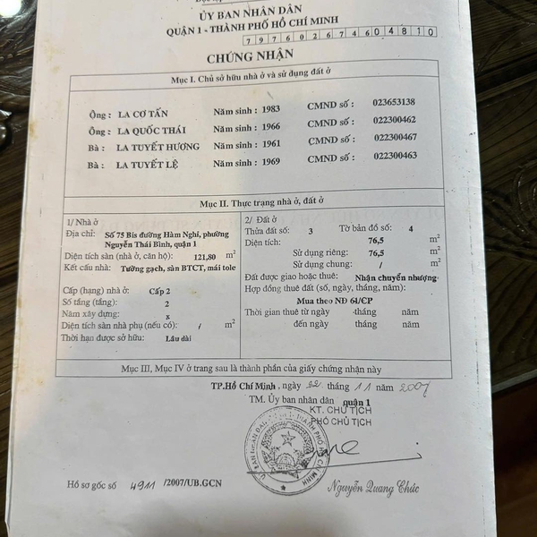 Bán nhà 75Bis - 77 Hàm Nghi, P. Sài Gòn, Quận 1