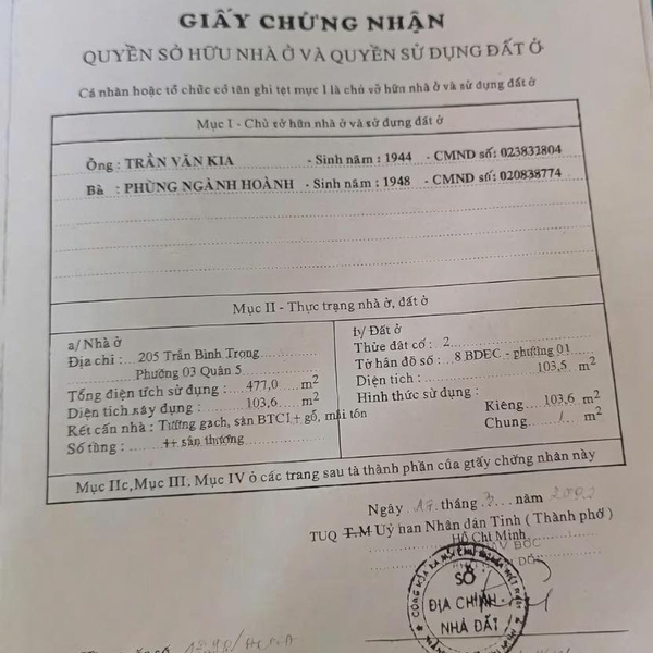 Bán nhà 205 Trần Bình Trọng, P. Chợ Quán, Quận 5