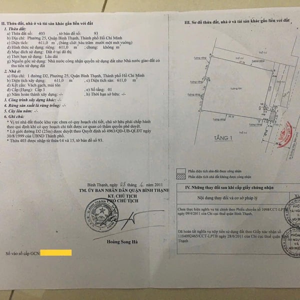 Bán nhà 1 Nguyễn Gia Trí, P. Thạnh Mỹ Tây, Quận Bình Thạnh