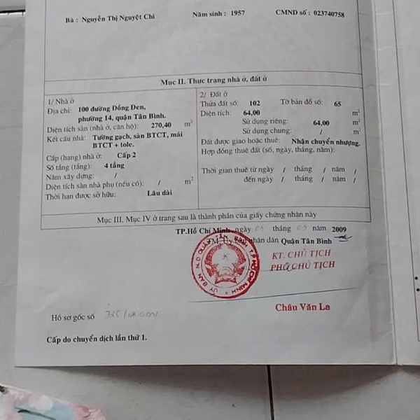 Bán nhà 100 - 102 Đồng Đen, P. Tân Bình, Quận Tân Bình