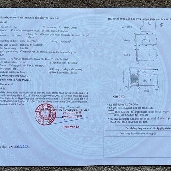 Bán nhà 142 Âu Cơ, Phường Tân Hoà, Quận Tân Bình 