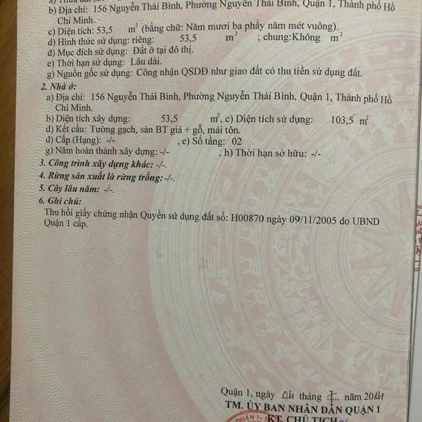 Bán nhà 156 - 158 Nguyễn Thái Bình, P. Bến Thành, Quận 1