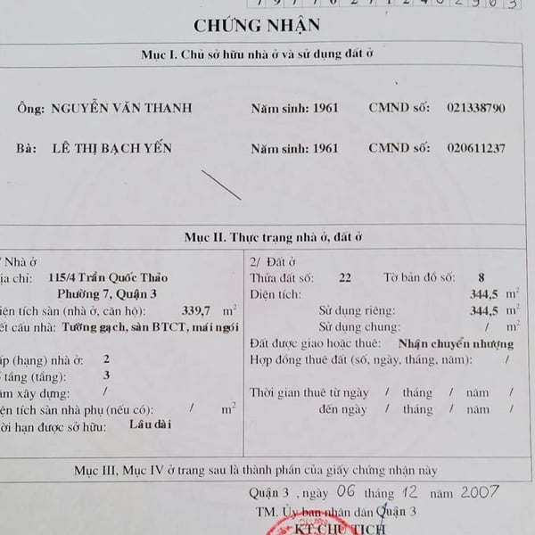 Bán biệt thự 115/4 Trần Quốc Thảo, P. Xuân Hoà, Quận 3
