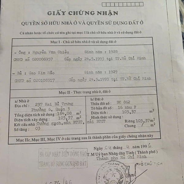 Bán nhà mặt tiền 237 Hai Bà Trưng. P. Xuân Hoà, Quận 3