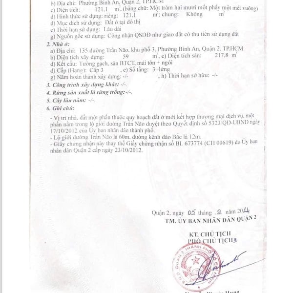 Bán nhà mặt tiền 135 Trần Não, P. An Khánh, Quận 2