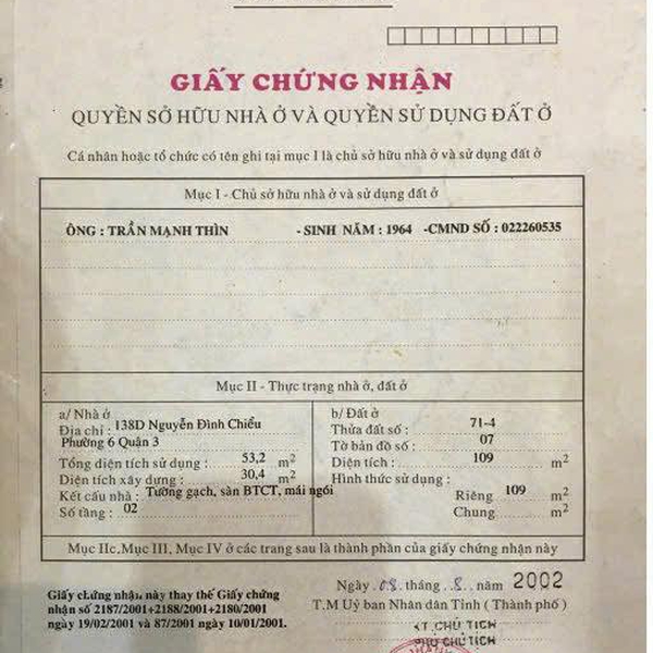 Bán nhà 138BCD Nguyễn Đình Chiểu, P. Võ Thị Sáu, Quận 3