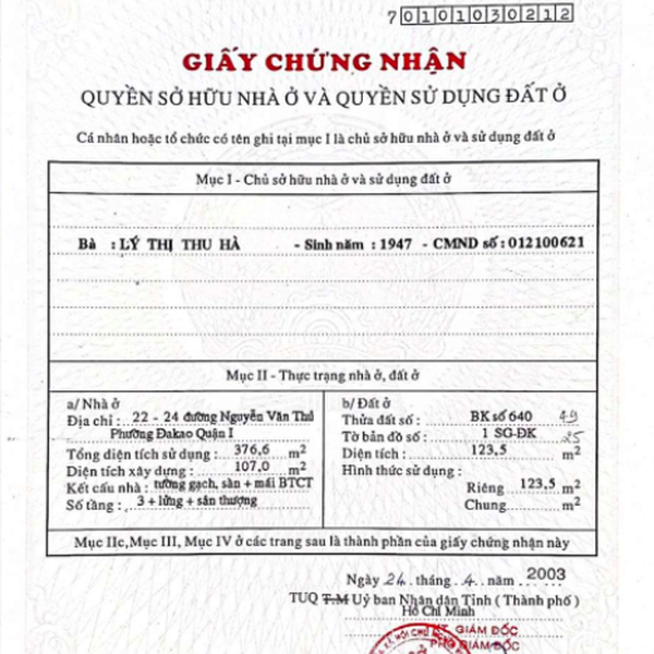Bán nhà 22 - 24 Nguyễn Văn Thủ, Phường Đakao, Quận 1