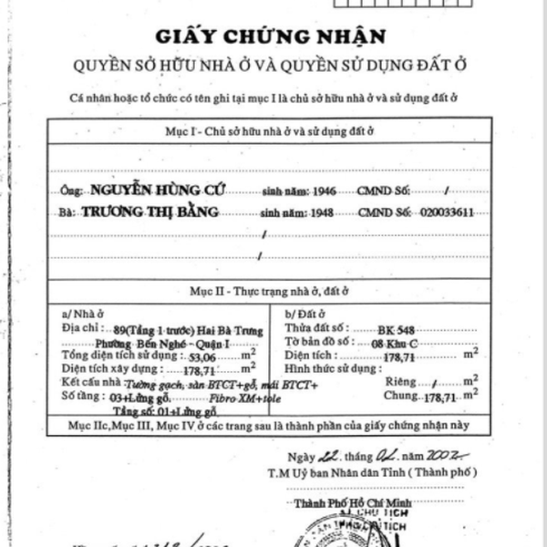 Bán nhà 89 Hai Bà Trưng, Phường Sài Gòn, Quận 1