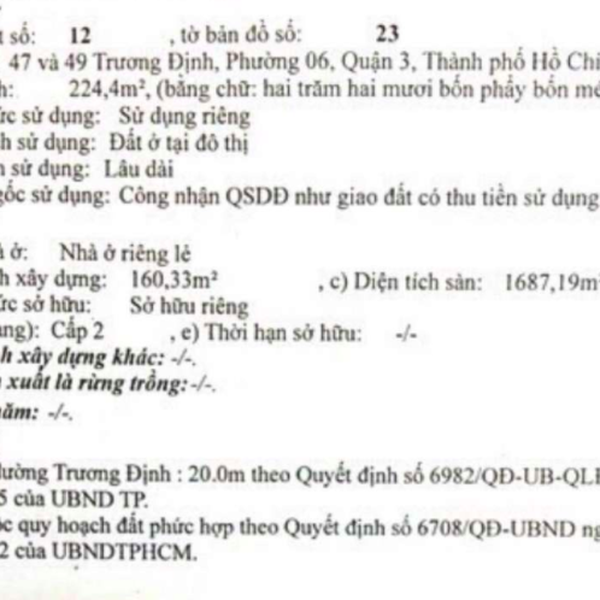 Bán tòa nhà 47 - 49 Trương Định, Phường Võ Thị Sáu, Quận 3