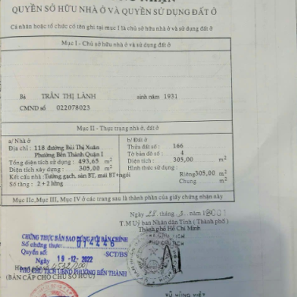 Bán nhà 118 Bùi Thị Xuân, Phường Bến Thành, Quận 1