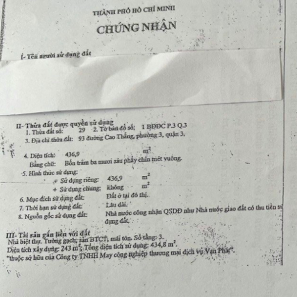 Bán tòa nhà 93 Cao Thắng, P. Bàn Cờ, Quận 3
