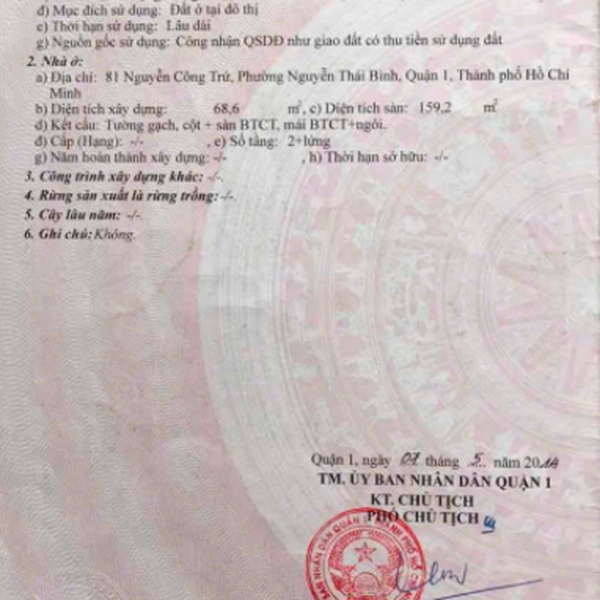 Bán nhà 81 - 83 Nguyễn Công Trứ, P. Sài Gòn, Quận 1