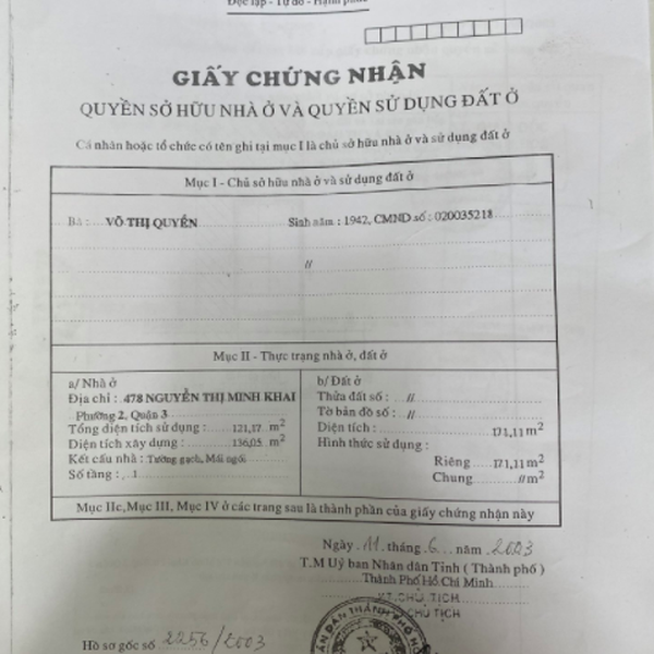 Bán đất 478 Nguyễn Thị Minh Khai, Phường 2, Quận 3