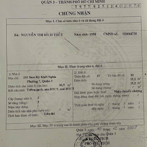 Bán nhà 255 Nam Kỳ Khởi Nghĩa, P14, Quận 3