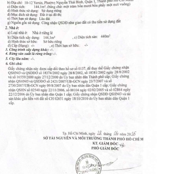 Bán nhà 10 - 12 đường Yersin, Phường Bến Thành, Quận 1