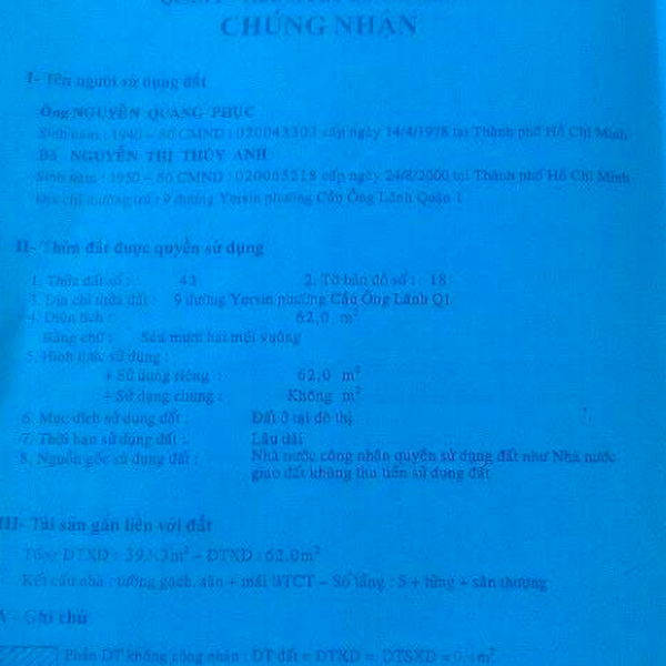 Bán khách sạn 7 - 9 Yersin, Phường Cầu Ông Lãnh, Quận 1
