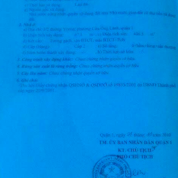 Bán khách sạn 7 - 9 Yersin, Phường Cầu Ông Lãnh, Quận 1