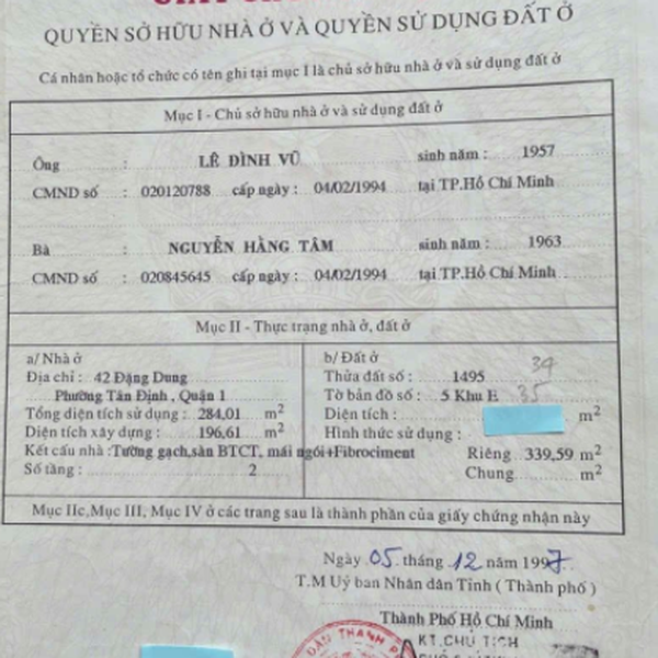 Bán tòa nhà CHDV 42 Đặng Dung, Phường Tân Định, Quận 1