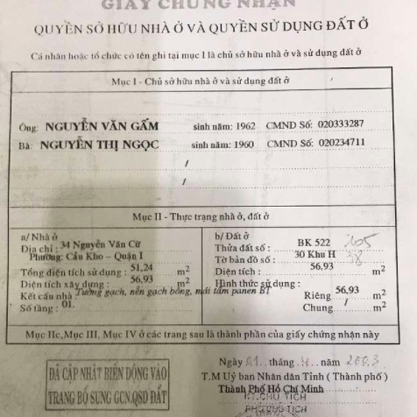 Bán nhà mặt tiền số 34 Nguyễn Văn Cừ, Phường Cầu Kho, Quận 1